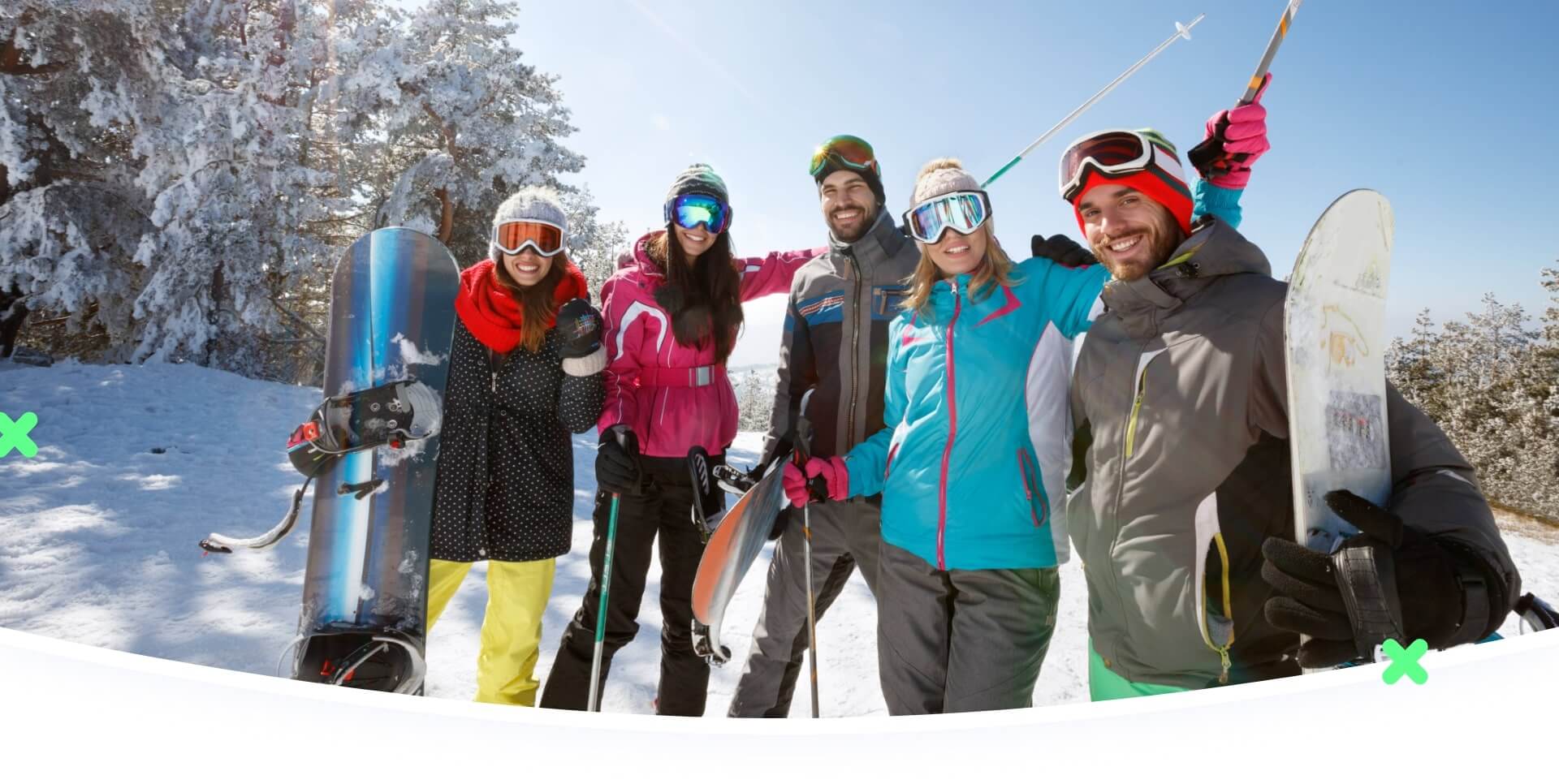 groupe d'amis en vacances sur les pistes de ski de N'py 